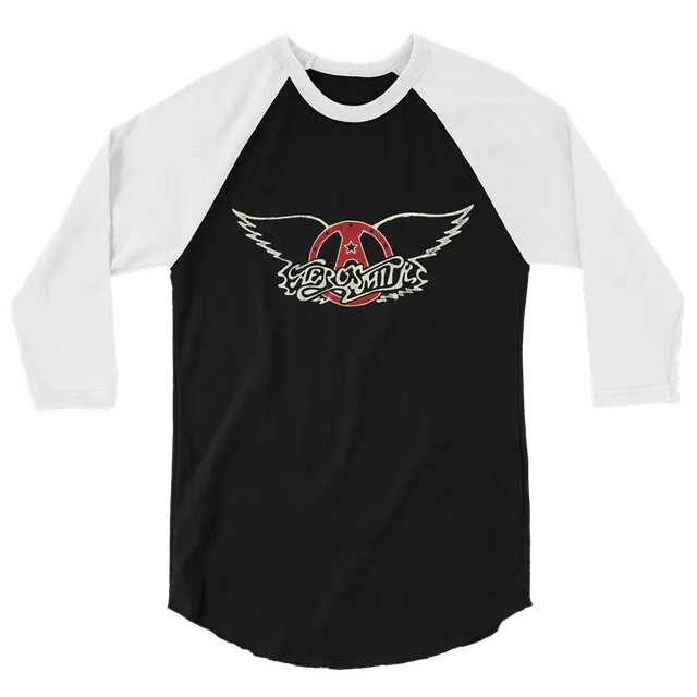 Aerosmith Wings Peace Out Tour maglia raglan bianco nero