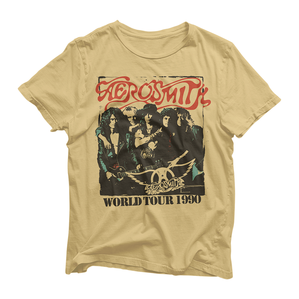 Aerosmith Pump World Tour 1990 T-Shirt Senape Cotone