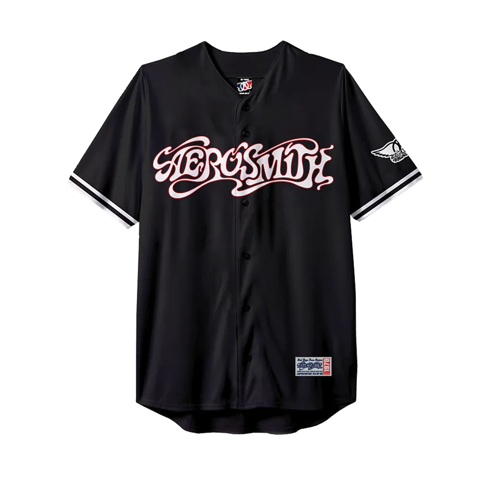 Aerosmith 50 Years maglia baseball nera ricamata