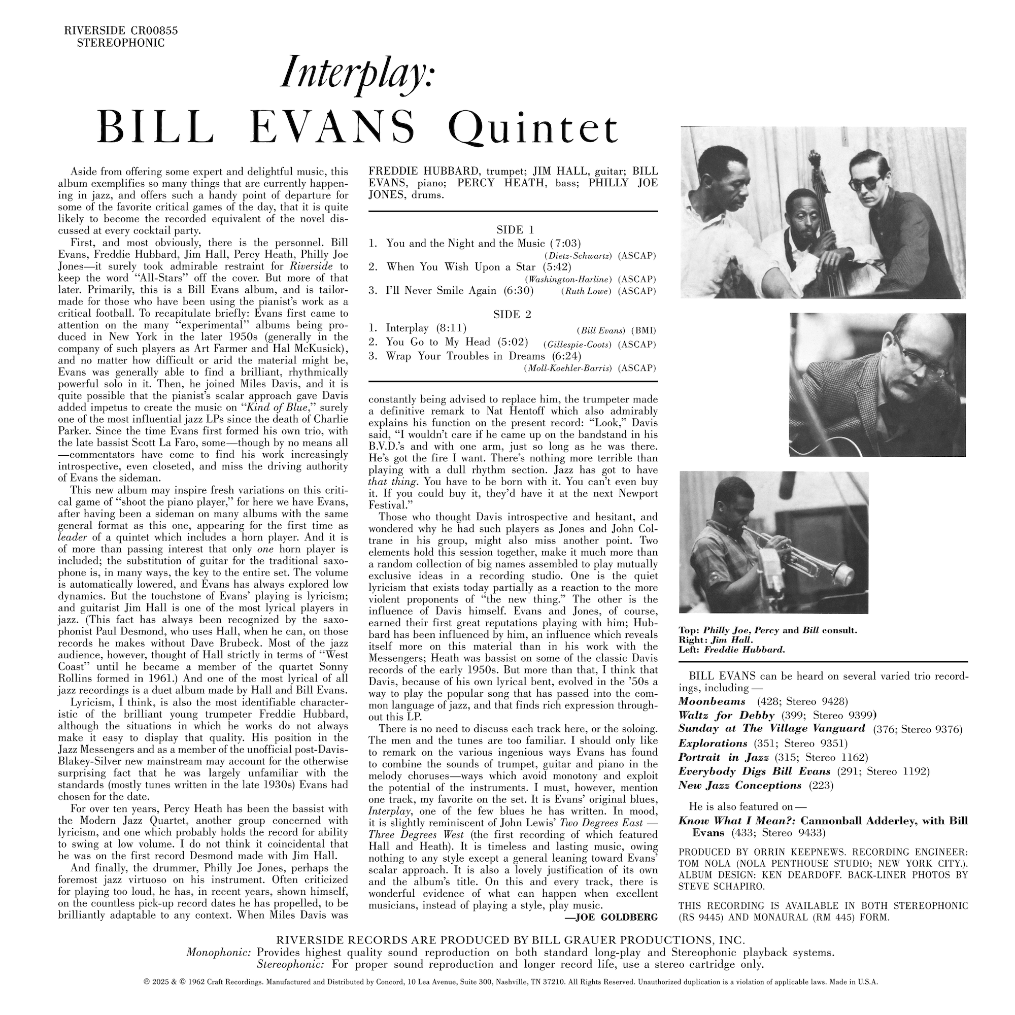 Original Jazz Classics Series Interplay LP 180g Bill Evans vinile