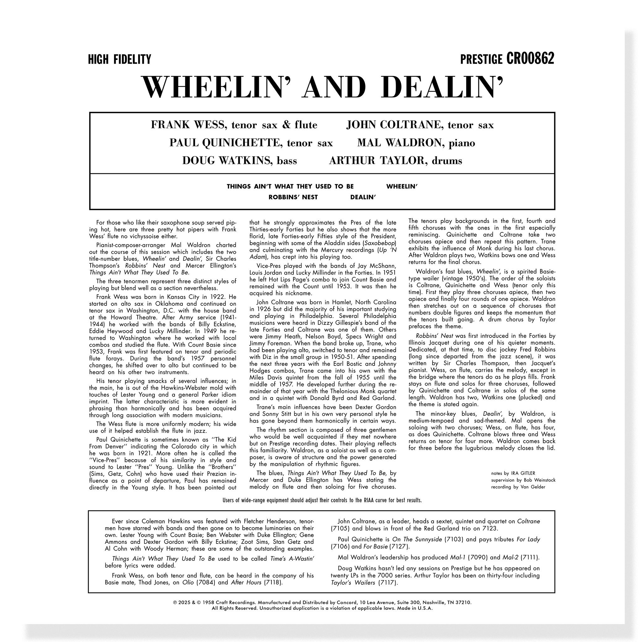 Original Jazz Classics Series Wheelin' And Dealin' LP vinile 180g mono