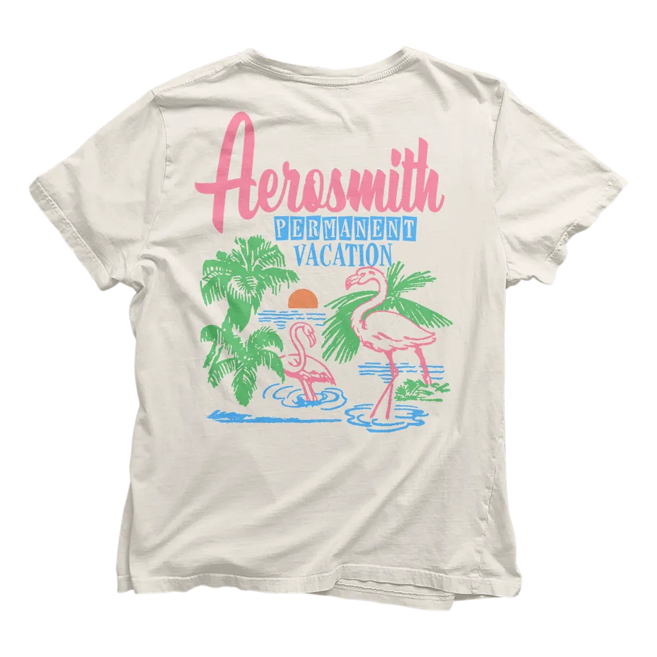 Aerosmith Permanent Vacay maglietta bianca fenicottero