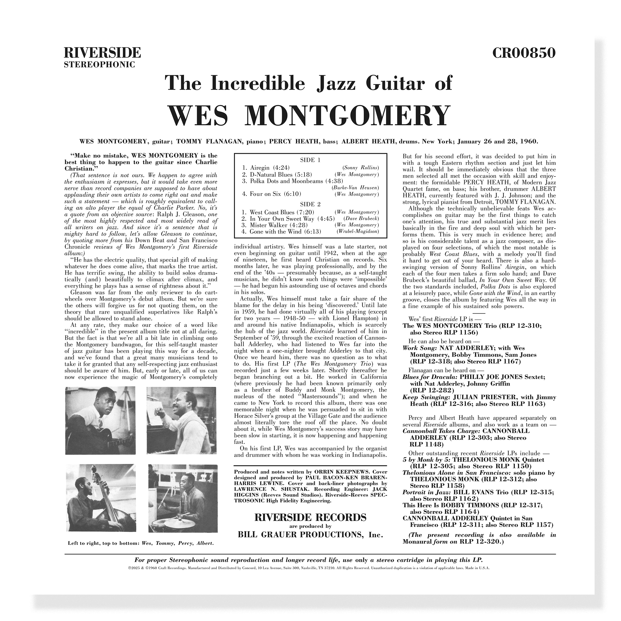 Original Jazz Classics Wes Montgomery Incredible Jazz Guitar vinile 180g
