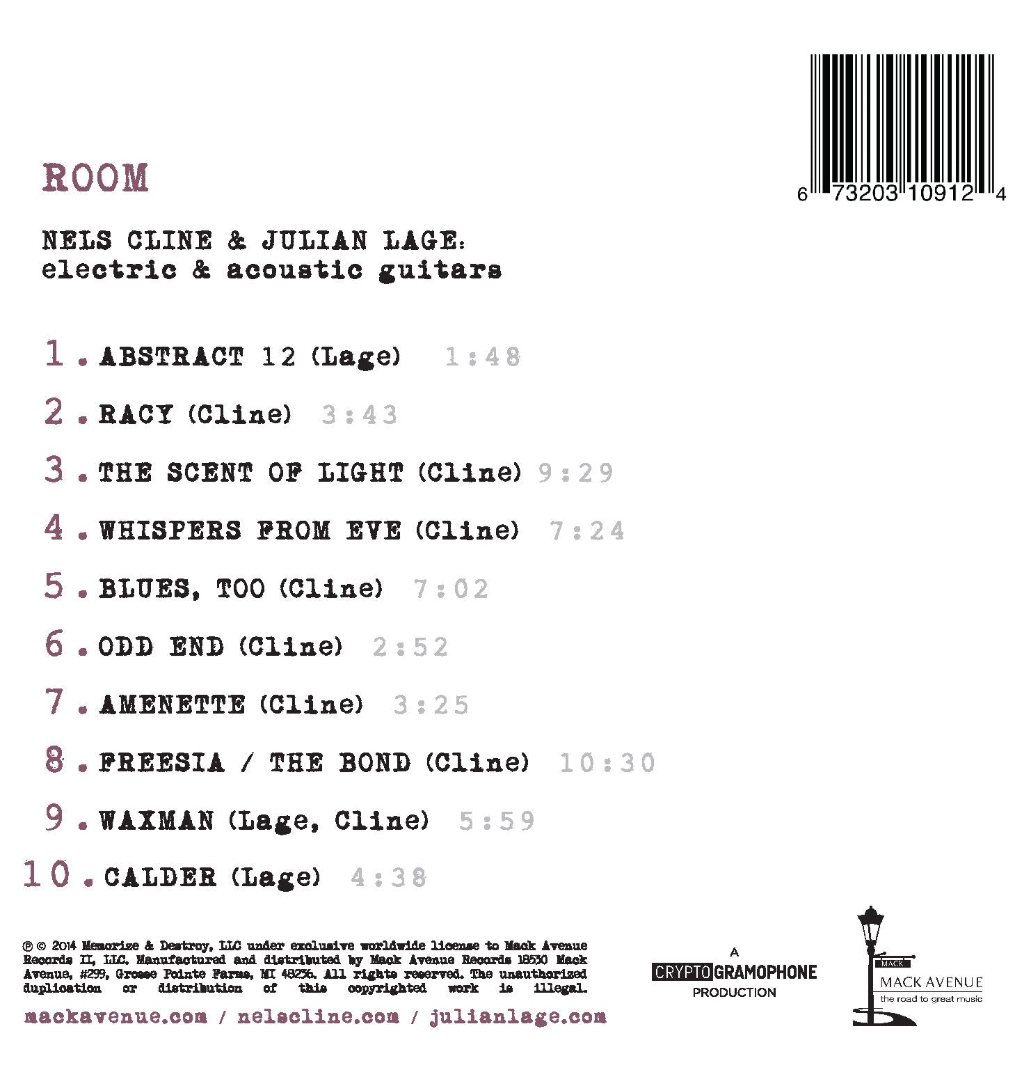 Mack Avenue Nels Cline Julian Lage Room CD chitarra