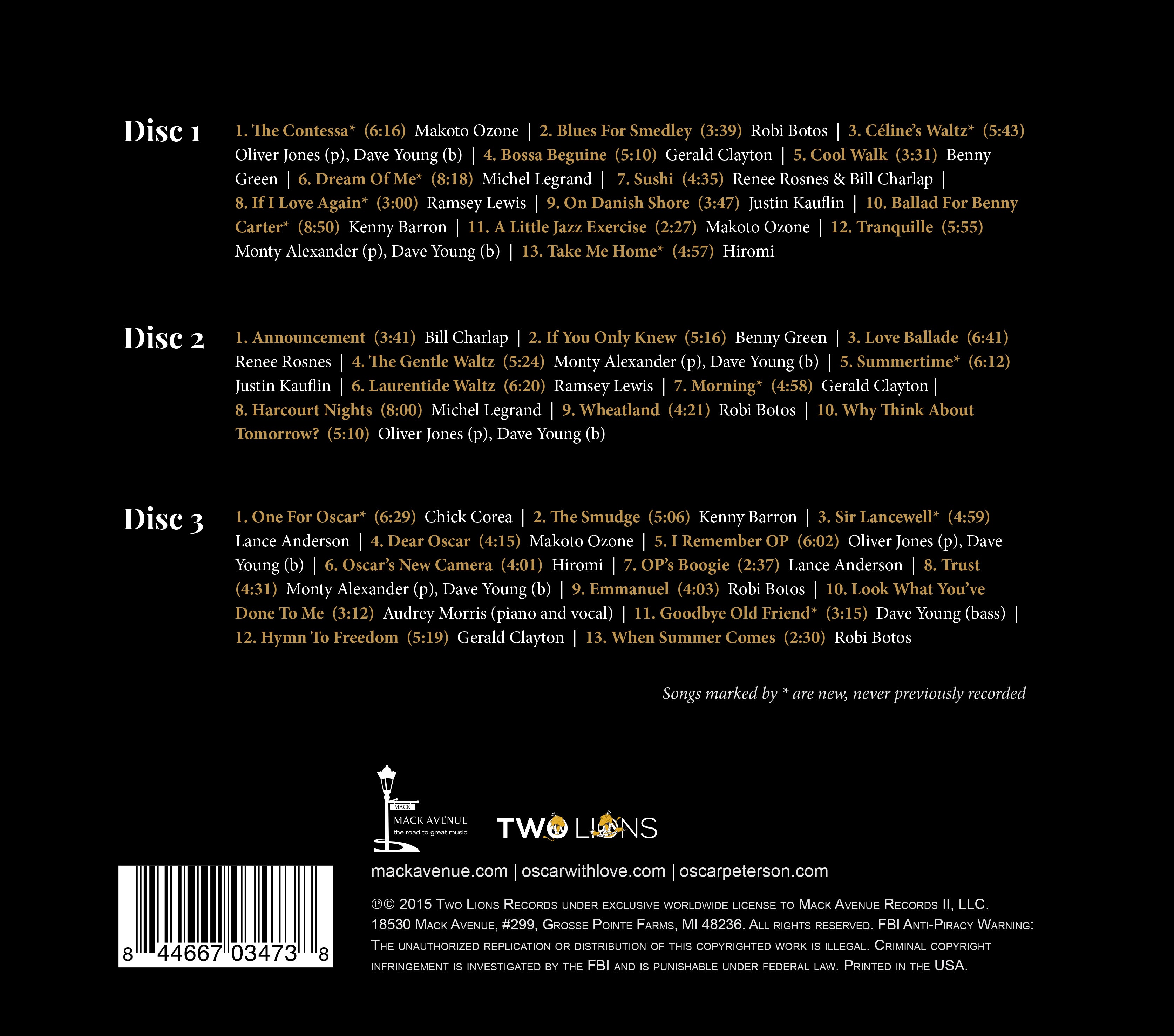 Mack Avenue Oscar Peterson With Love cofanetto 3 CD piano