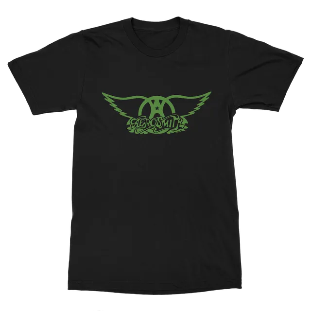 Aerosmith Green Wings T-Shirt maglietta nera logo verde