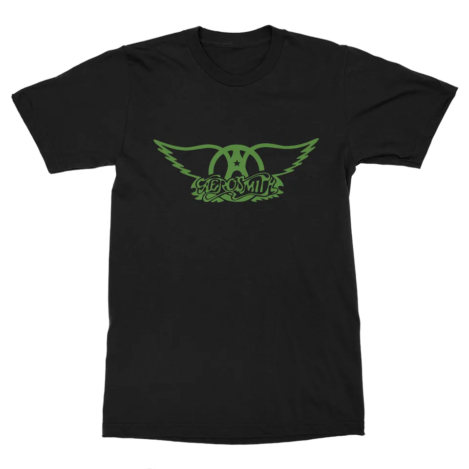Aerosmith Green Wings T-Shirt maglietta nera logo verde