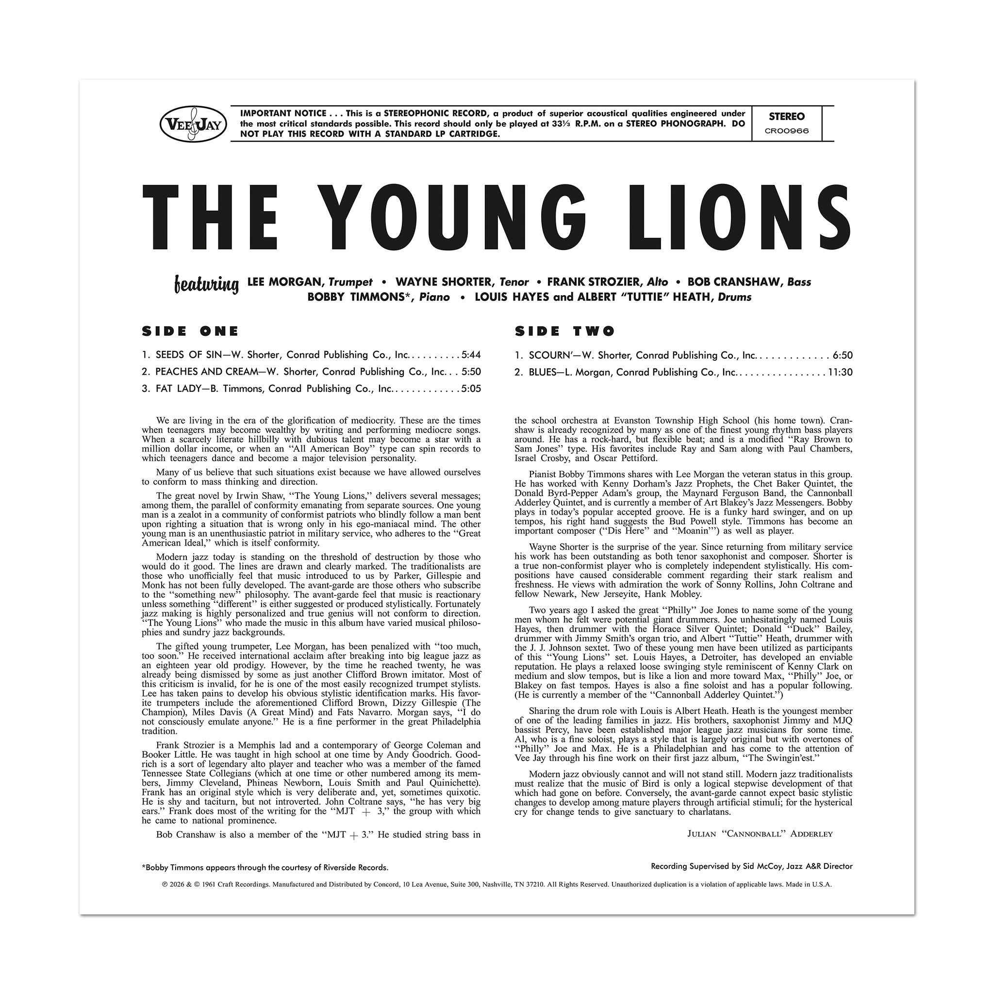 Original Jazz Classics Series The Young Lions vinile 180g
