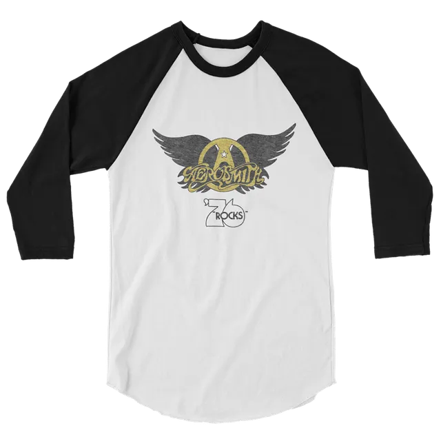 Aerosmith 76 Rocks maglia raglan nera bianca
