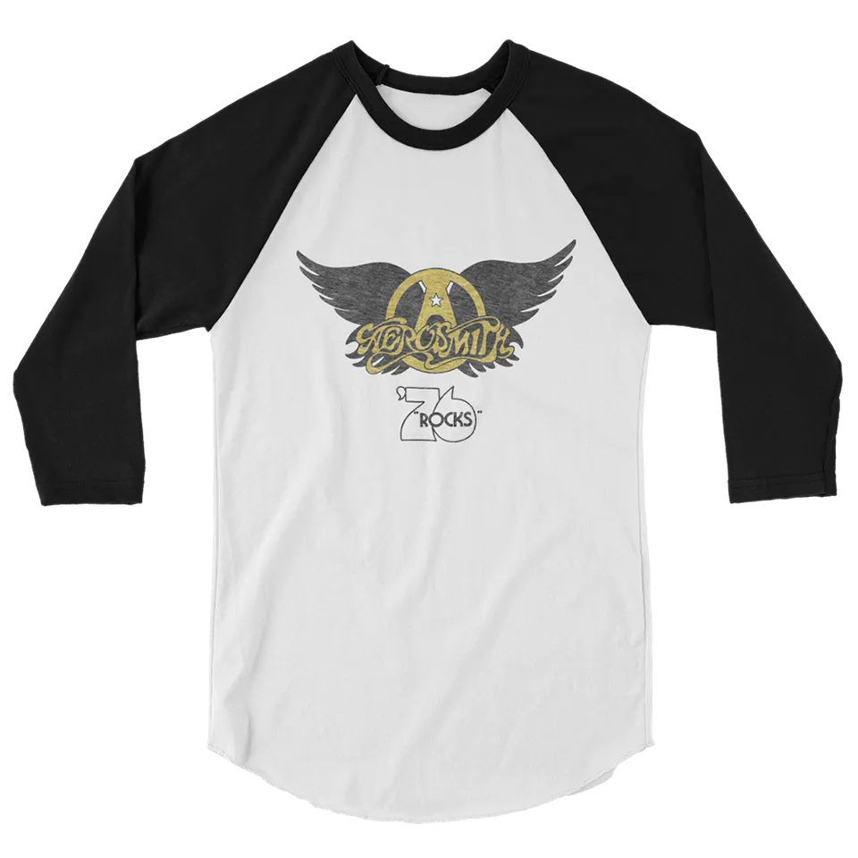 Aerosmith 76 Rocks maglia raglan nera bianca
