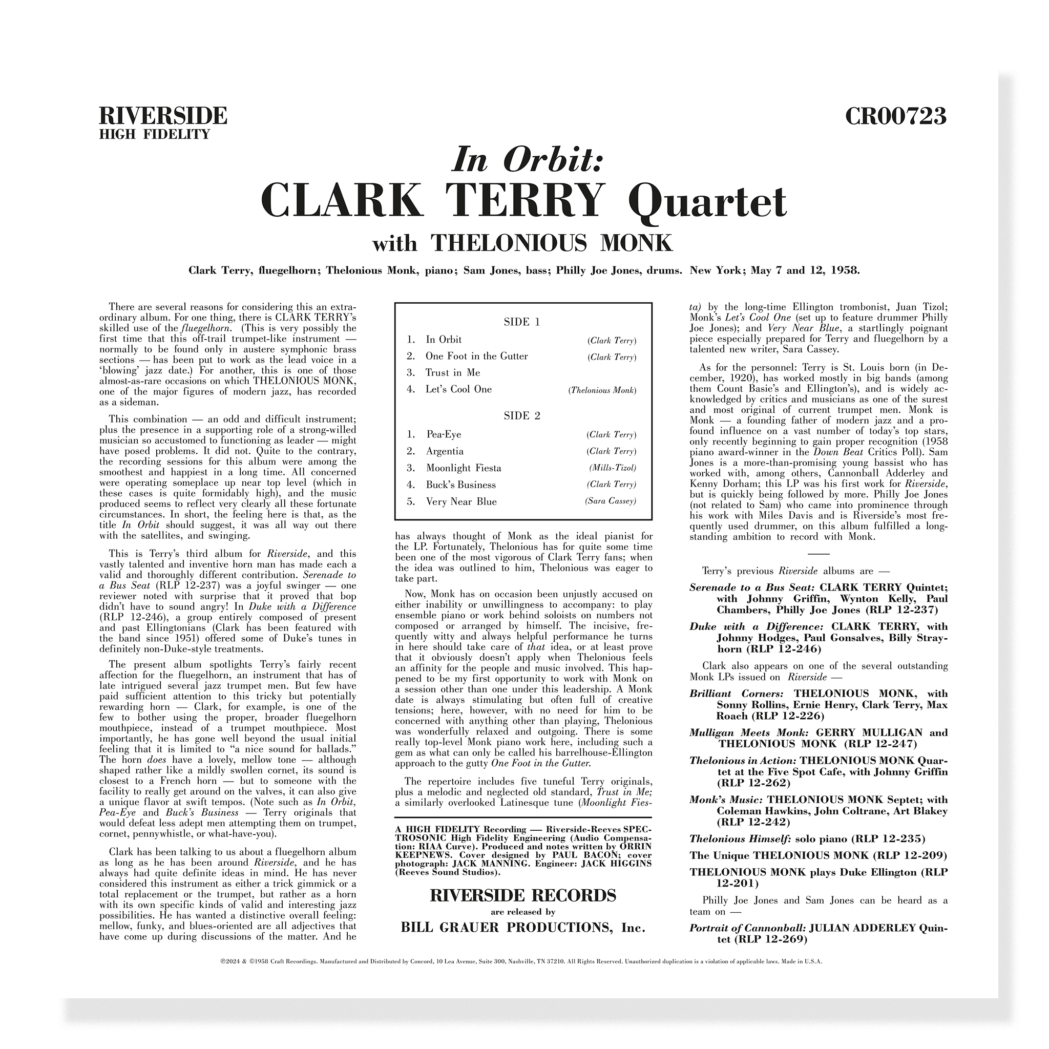 Original Jazz Classics Series In Orbit vinile 180g Clark Terry