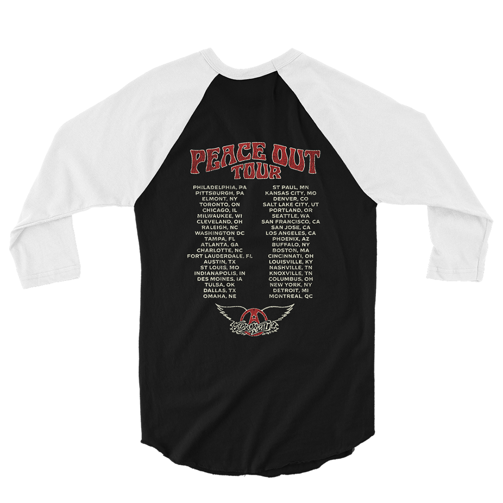 Aerosmith Wings Peace Out Tour maglia raglan bianco nero